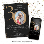 Invitation Or noir 30e anniversaire de mariage calligraphie