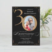 Invitation Or noir 30e anniversaire de mariage calligraphie (Debout devant)