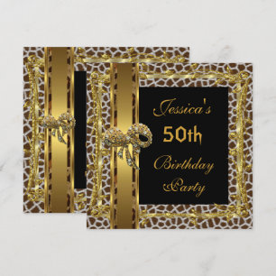 Invitation Or Noir 50e Anniversaire Animal Sauvage Élégant 3
