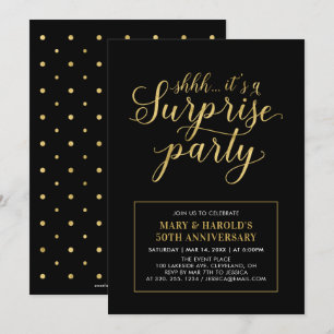 Invitation Or & Noir   50e anniversaire de mariage de surpris