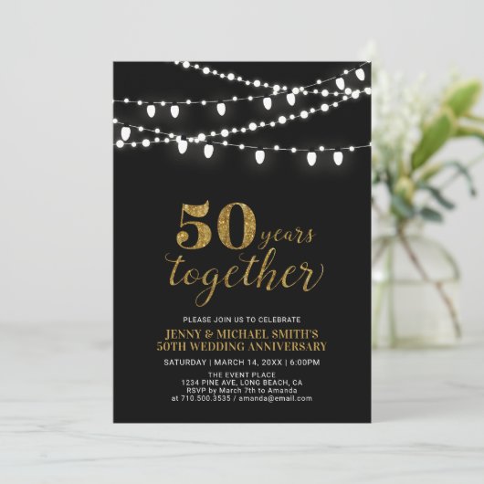 Invitation Or & Noir | 50e anniversaire de mariage Moderne (Debout devant)
