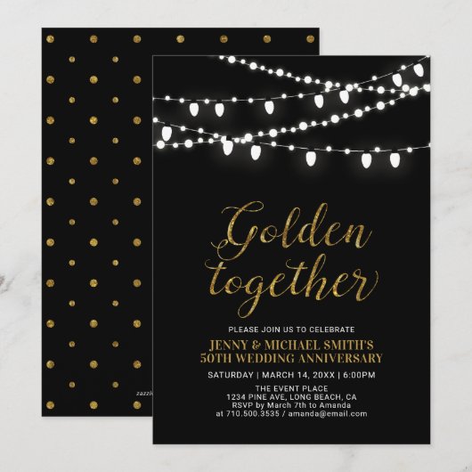 Invitation Or & Noir | 50e anniversaire de mariage Moderne (Devant / Derrière)