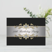 Invitation Or Noir 50e Anniversaire Femme (Debout devant)