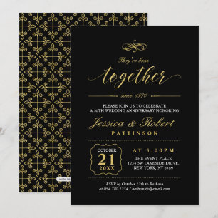 Invitation Or & Noir 50ème anniversaire de mariage élégant