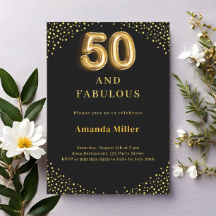 Invitation Or noir 50ème anniversaire fabuleux