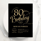 Invitation Or noir 80e anniversaire Écriture élégante