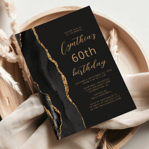 Invitation Or Noir Agate Ardoise Script 60ème Anniversaire