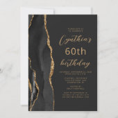 Invitation Or Noir Agate Ardoise Script 60ème Anniversaire (Devant)