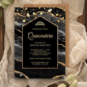 Invitation Or Noir Agate Marbre Arche Quinceanera