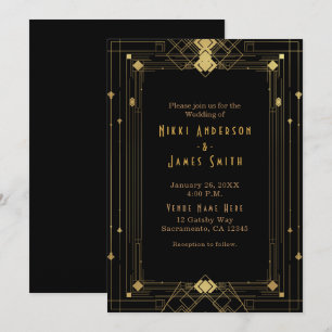 Invitation Or & Noir Art Déco Gatsby Années Folles Élégant
