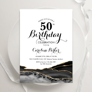 Invitation Or noir blanc Agate 50e anniversaire