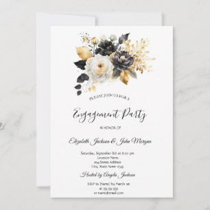 Invitation Or Noir Blanc Fleurs Alliance
