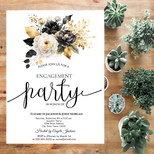 Invitation Or Noir Blanc Fleurs Alliance