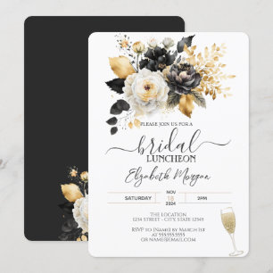 Invitation Or Noir Blanc Fleurs Luncheon de Mariée