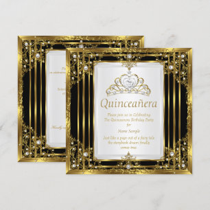 Invitation Or Noir Blanc Perle Princesse Quinceanera