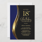 Invitation Or Noir Bleu Soirée des 18 ans (Devant)