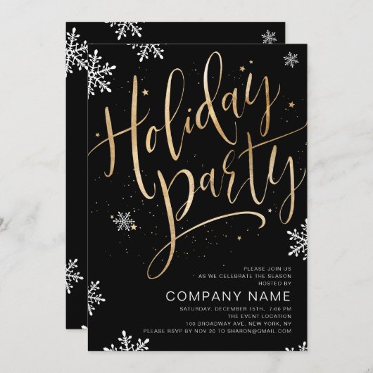 Invitation or noir calligraphie manuscrite fête (Devant / Derrière)
