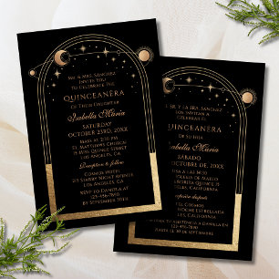 Invitation Or noir Céleste Quinceañera bilingue