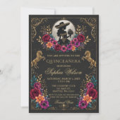Invitation Or noir cheval occidental floral Charra Quinceañer (Devant)