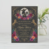 Invitation Or noir cheval occidental floral Charra Quinceañer (Debout devant)