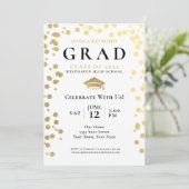 Invitation Or noir confettis blancs Photo Fête de fin d'étude (Debout devant)