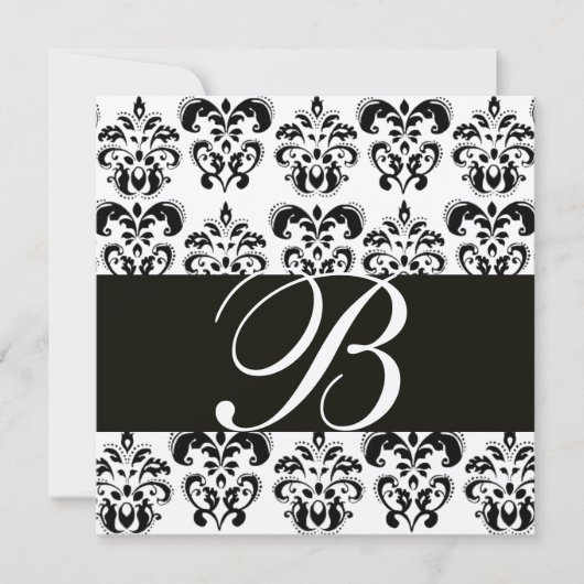 Invitation OR & NOIR DAMAS MONOGRAMME , blanc (Devant)