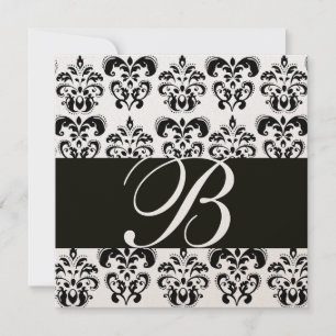 Invitation OR & NOIR DAMAS MONOGRAMME, blanc