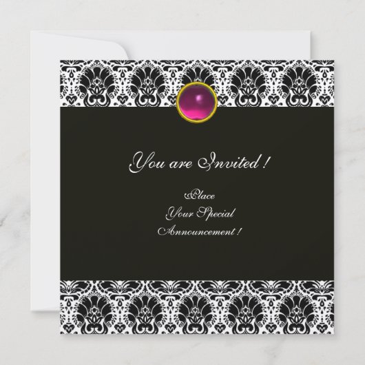 Invitation OR NOIR DAMAS MONOGRAMME Rose Fuchsia Améthyste (Dos)