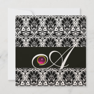 Invitation OR NOIR DAMAS MONOGRAMME Rose Fuchsia Améthyste