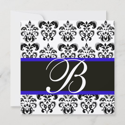 Invitation OR & NOIR DAMASSÉ MONOGRAMME, blanc (Devant)