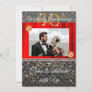 Invitation Or Noir & Diamant Rouge 40e Anniversaire de Mariag