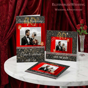 Invitation Or Noir & Diamant Rouge 40e Anniversaire de Mariag