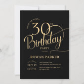Invitation Or noir Élégant Script pour 30e anniversaire (Devant)