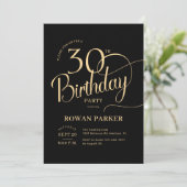 Invitation Or noir Élégant Script pour 30e anniversaire (Debout devant)