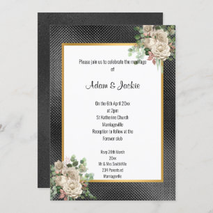 INVITATION OR NOIR EMBOSSÉ ROSE EUCALYPTUS MARIAGE 2