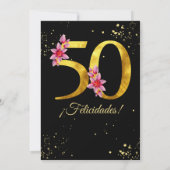 Invitation Or Noir Espagnol Floral Rose 50e Anniversaire (Dos)