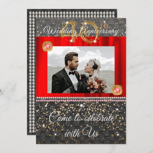 Invitation Or Noir et Diamant Rouge 40e Anniversaire de Maria (Devant / Derrière)