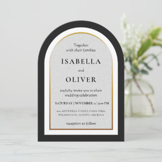 Invitation Or noir et mariage simpliste blanc