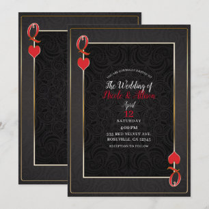 Invitation Or Noir et Reine Rouge de Coeur Élégant Mariage