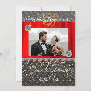 Invitation Or Noir et Saphir Bleu 5e Anniversaire de Mariage