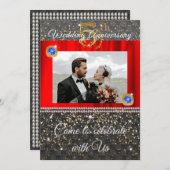 Invitation Or Noir et Saphir Bleu 5e Anniversaire de Mariage (Devant / Derrière)