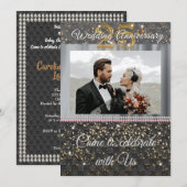 Invitation Or noir et soie argentée 25e anniversaire de maria (Devant / Derrière)