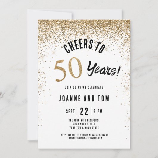 Invitation Or noir, félicitations pour les 50 ans de mariage  (Devant)