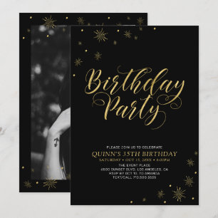 Invitation Or & Noir   Fête d'anniversaire chic moderne pour 