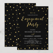 Invitation Or & Noir | Fête de Fiançailles Moderne avec Confe (Devant / Derrière)