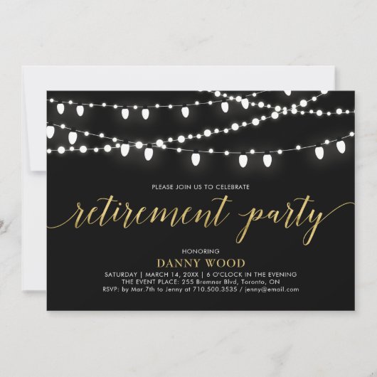 Invitation Or & Noir | Fête de retraite chic et moderne (Devant)