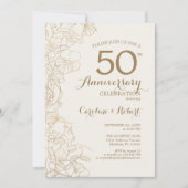 Invitation Or Noir Floral 50e Anniversaire (Devant)