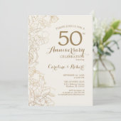 Invitation Or Noir Floral 50e Anniversaire (Debout devant)