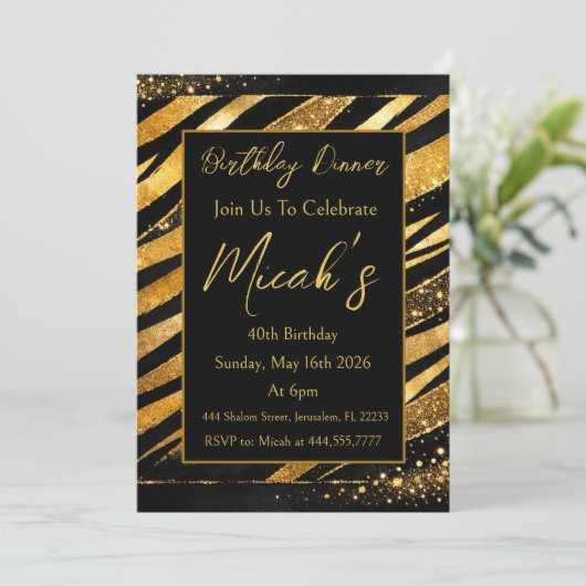 Invitation Or Noir Impression Animal Rayures Points Luxe Mode (Debout devant)