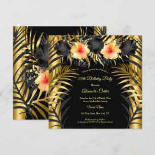 Invitation Or Noir jaune Hibiscus Floral Tropical Fête